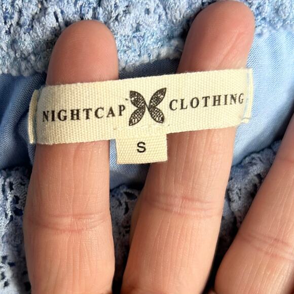 NightCap Clothing Dress Small Lace Cottagecore Off The Shoulder Blue DRAMATIC - Picture 10 of 11